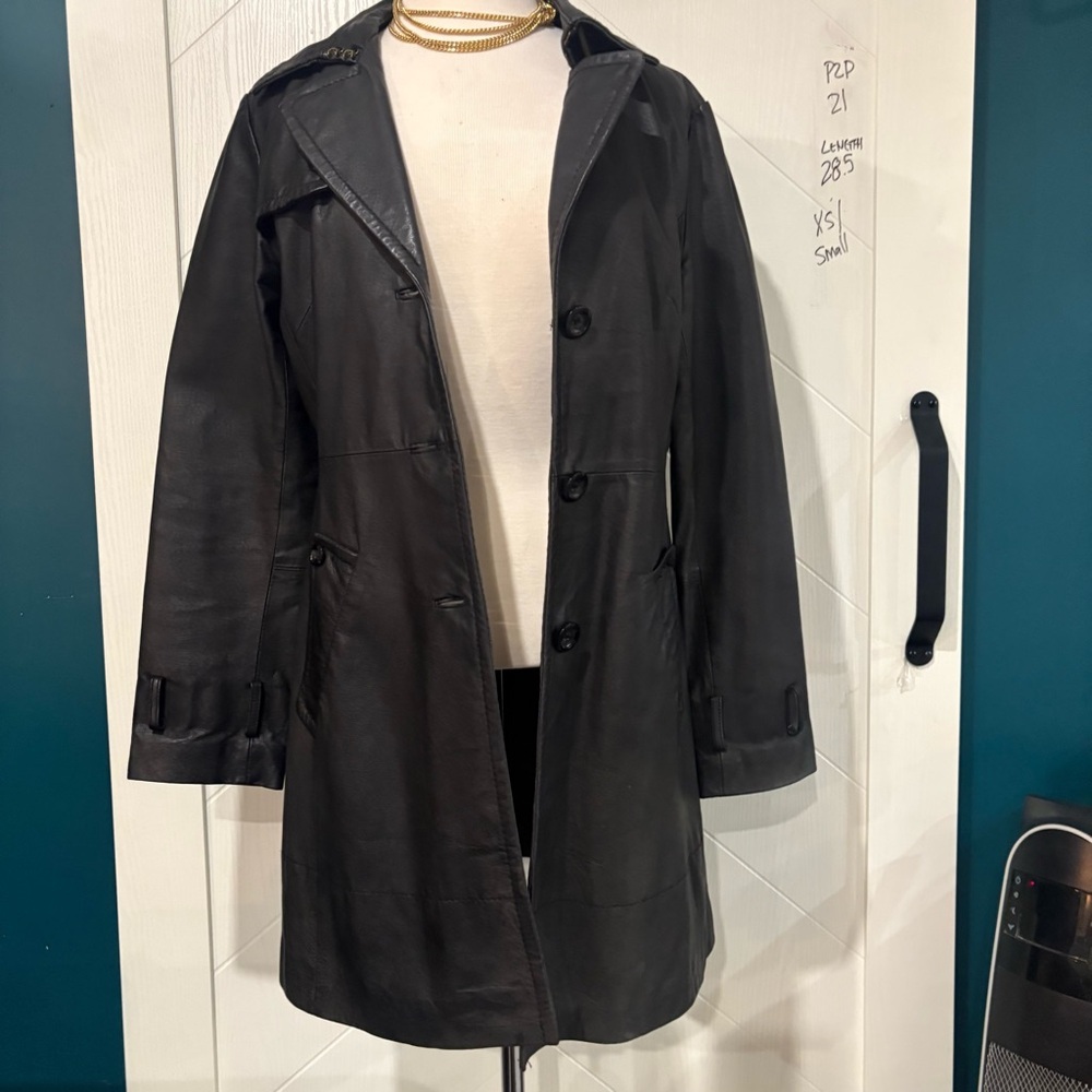 Y2K Vintage 90/00 Le Chateau Leather Trench/‎ Matrix/ Goth/ Grunge/ Moto/ - Picture 2 of 13
